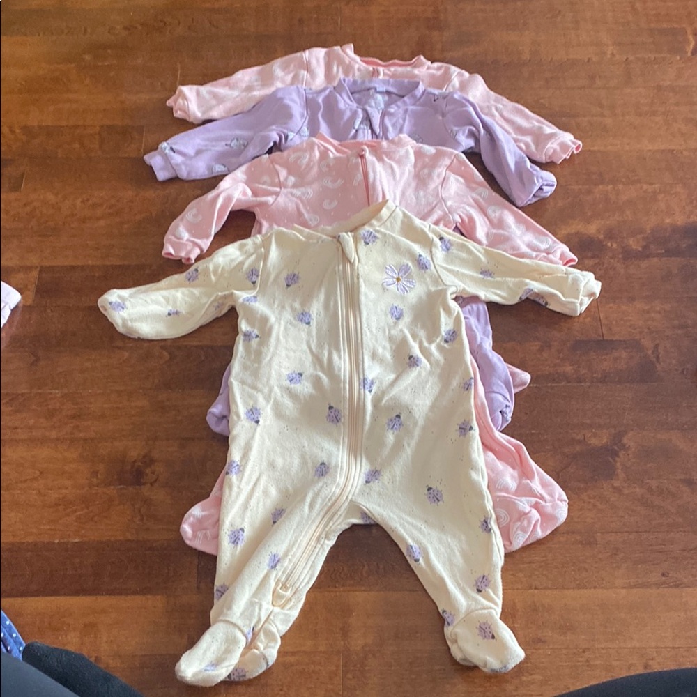 Pink and Purple Footies One Pieces with Enclosed Feet